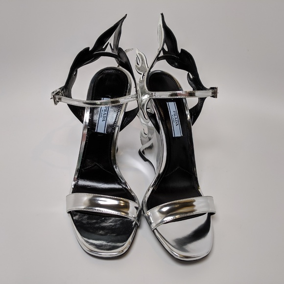 SOLD Prada Silver Flame Wedge Heeled Sandals - Picture 6 of 6